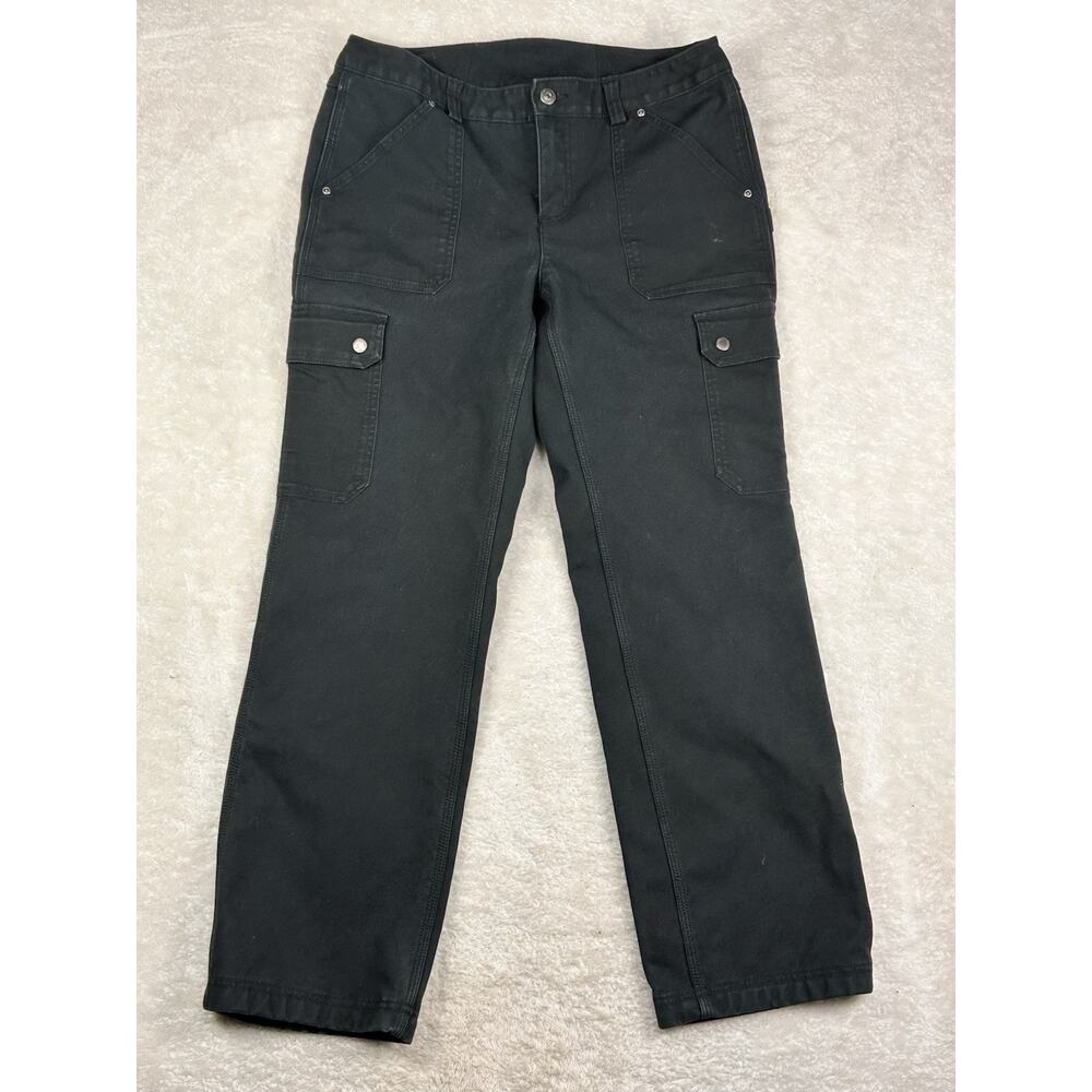 Duluth Flex Fire Hose Pants Womens Sz 10x31 Black Relaxed Leg Cargo Fleece Lined